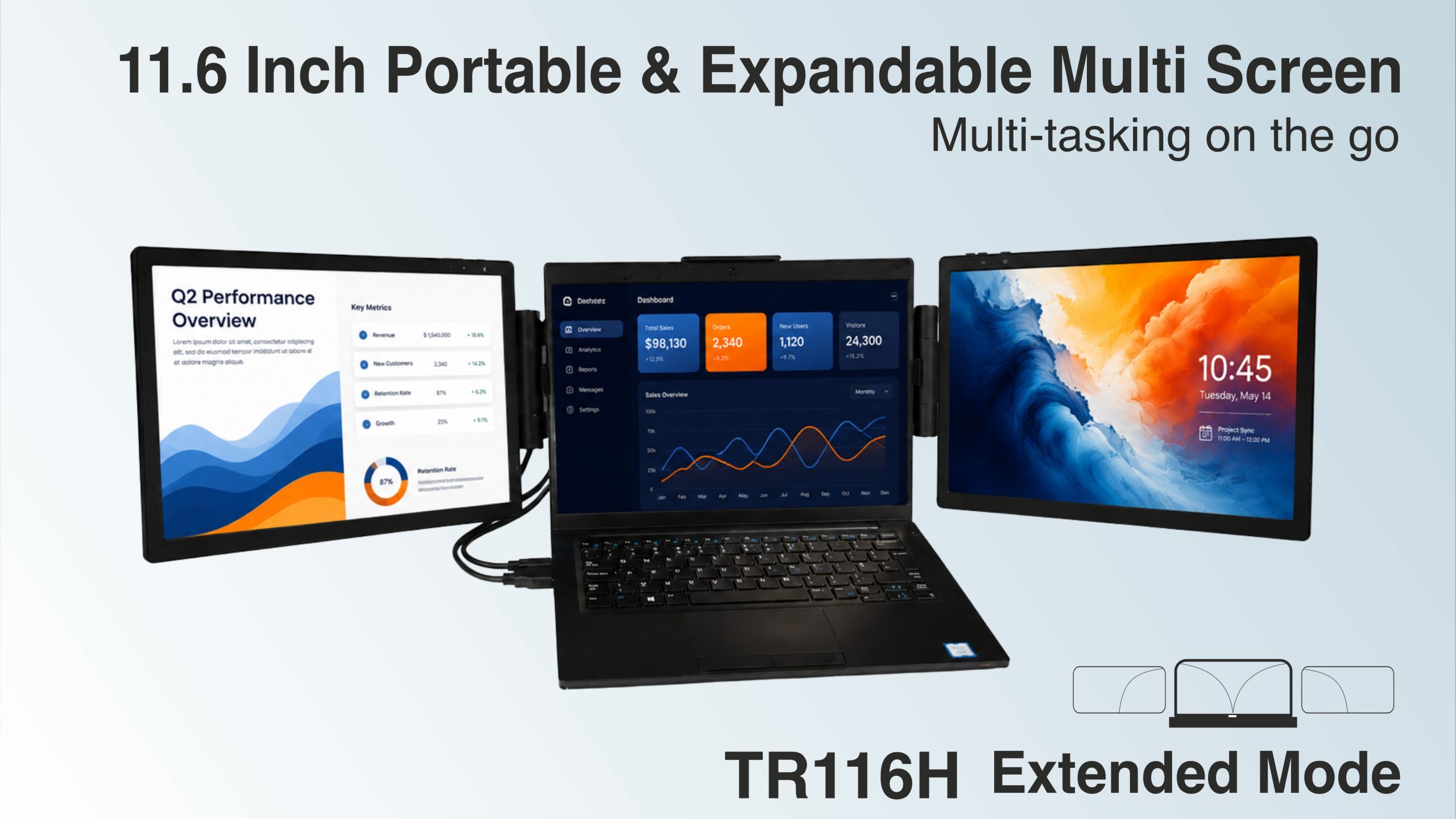 Keyto 11.6" Laptop Screen Extender, Plug and Play Dual Foldable Screen Monitor Extender