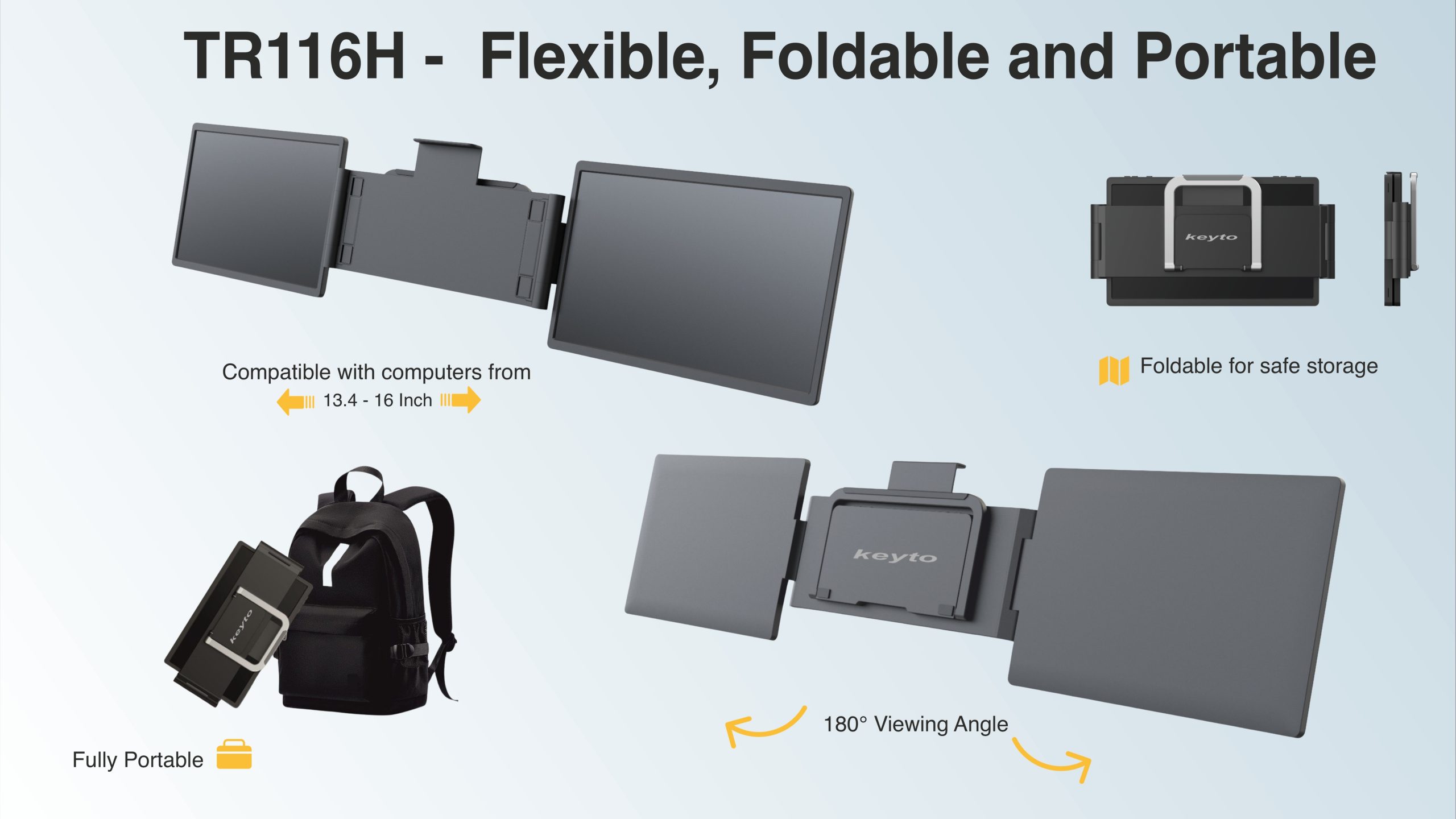 Keyto 11.6" Laptop Screen Extender, Plug and Play Dual Foldable Screen Monitor Extender