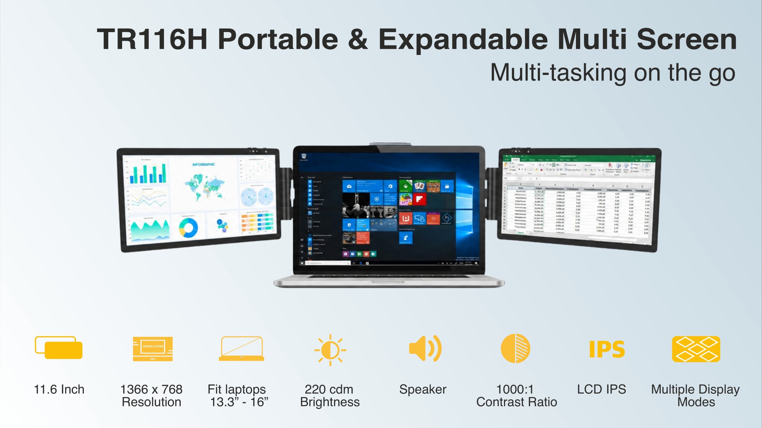 Keyto 11.6" Laptop Screen Extender, Plug and Play Dual Foldable Screen Monitor Extender