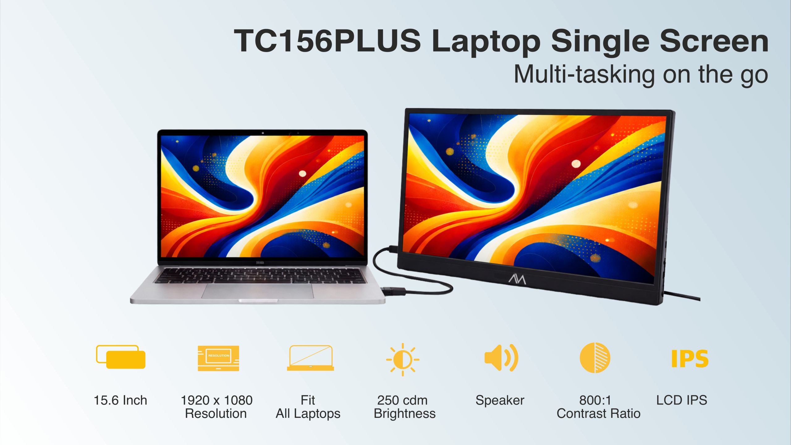 AM 15.6″ Portable Monitor, Full HD Resolution with Slim Design, Ultra High Quality Display