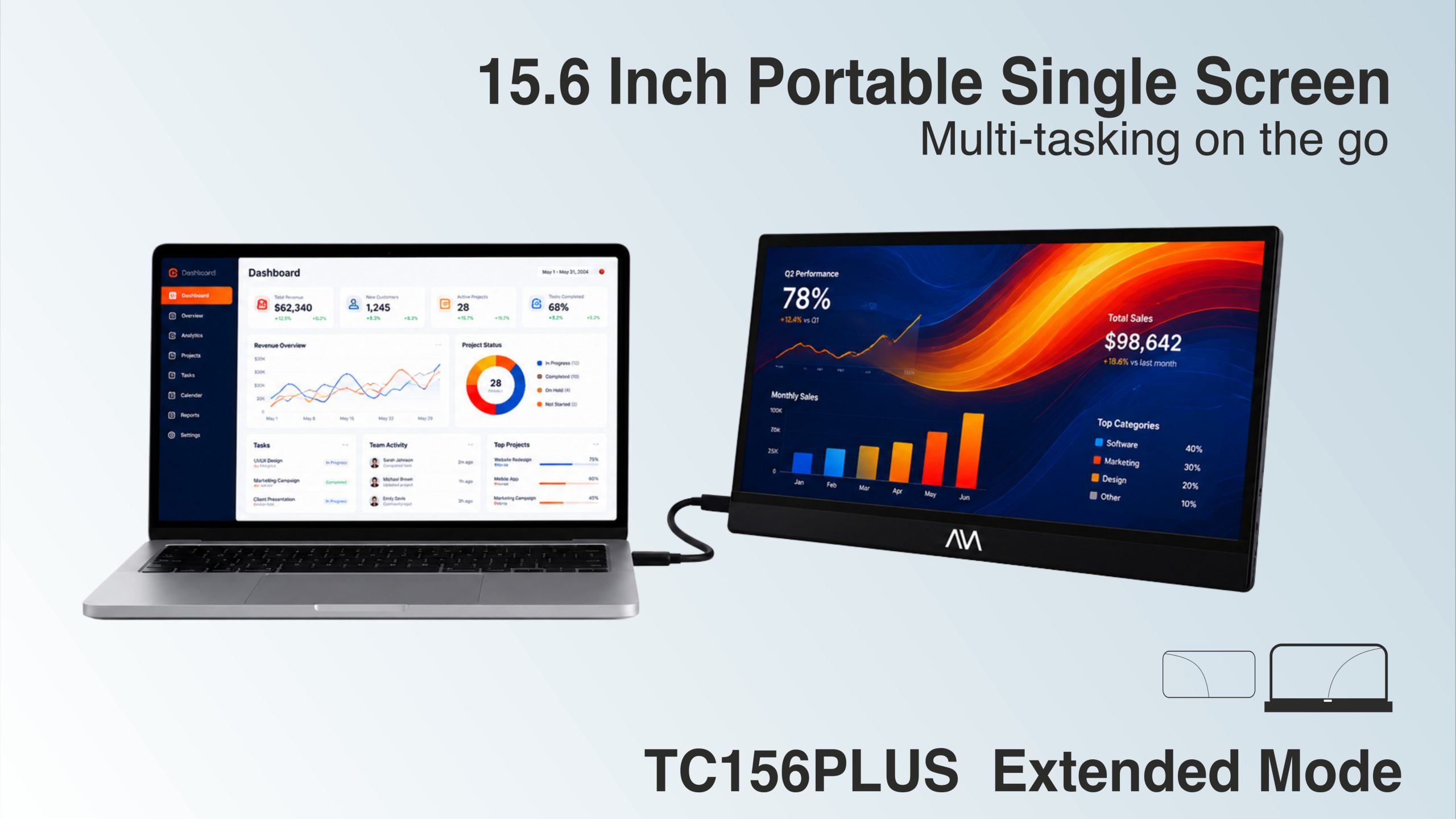 AM 15.6″ Portable Monitor, Full HD Resolution with Slim Design, Ultra High Quality Display
